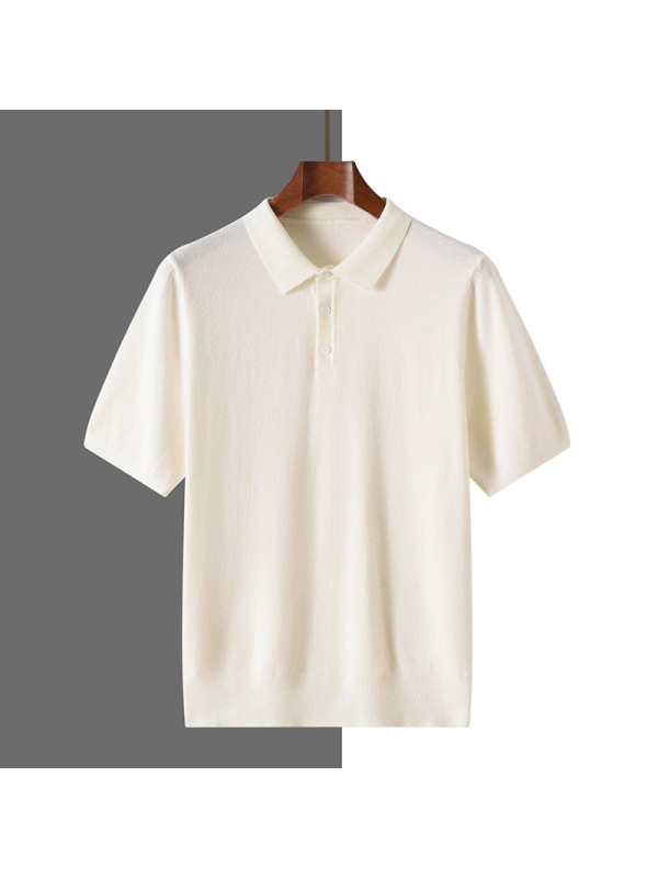 春秋男士POLO翻领针织短袖纯色宽松套头内搭商务打底衫大码T恤