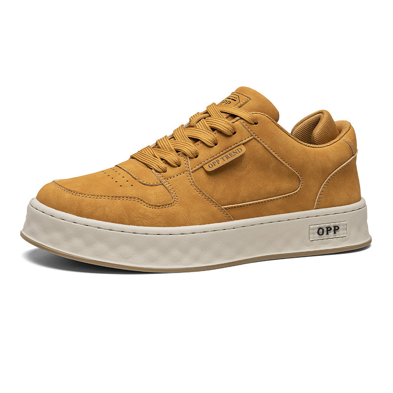 冷粘男鞋秋季新款超纤皮面厚底休闲板鞋时尚百搭低帮系带运动鞋