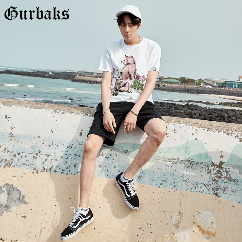 Gurbaks潮流印花短袖T恤男装2018夏季新款打底衫韩版宽松上衣