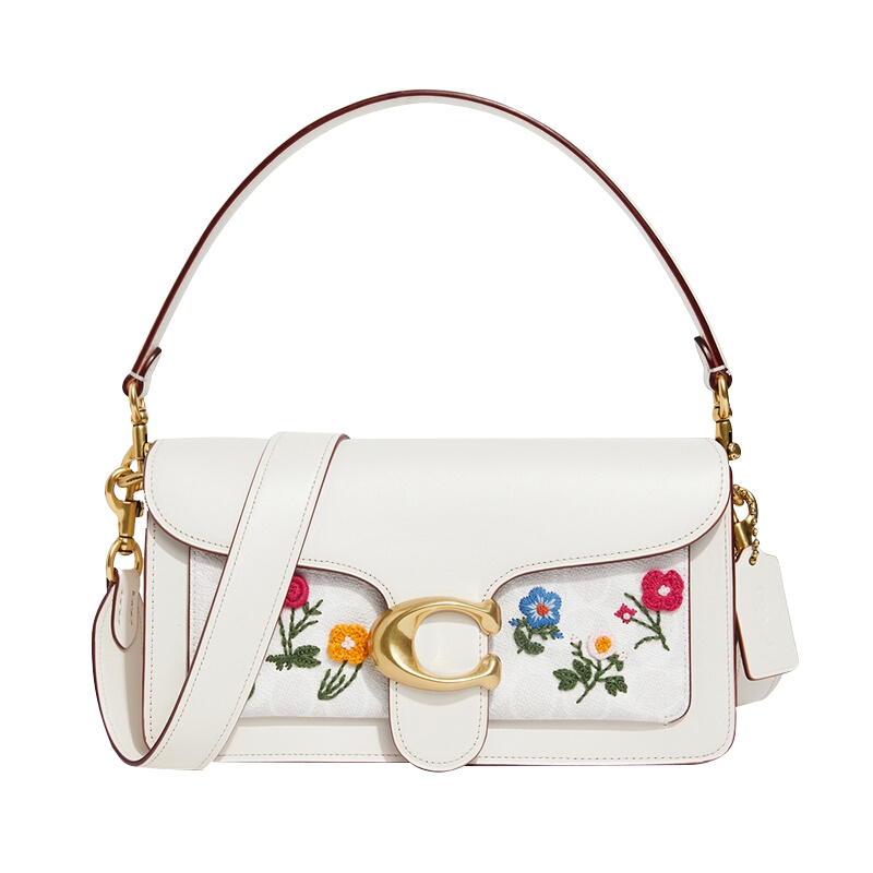 蔻驰coachtabby26号白色花朵刺绣单肩斜挎女包627b4r7b