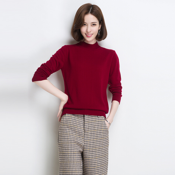 金菊女装冬季新款纯羊毛毛衣女士半高圆领羊毛衫修身显瘦打底衫女套头