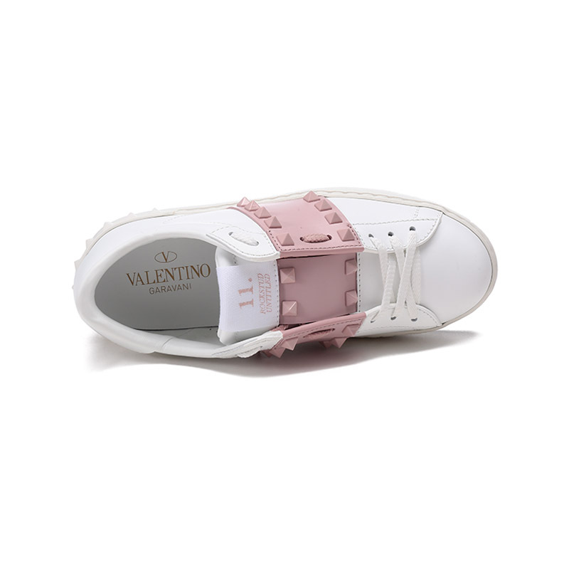华伦天奴 VALENTINO 女士牛皮铆钉装饰系带休闲运动鞋板鞋小白鞋 XW2S0A01 LTU