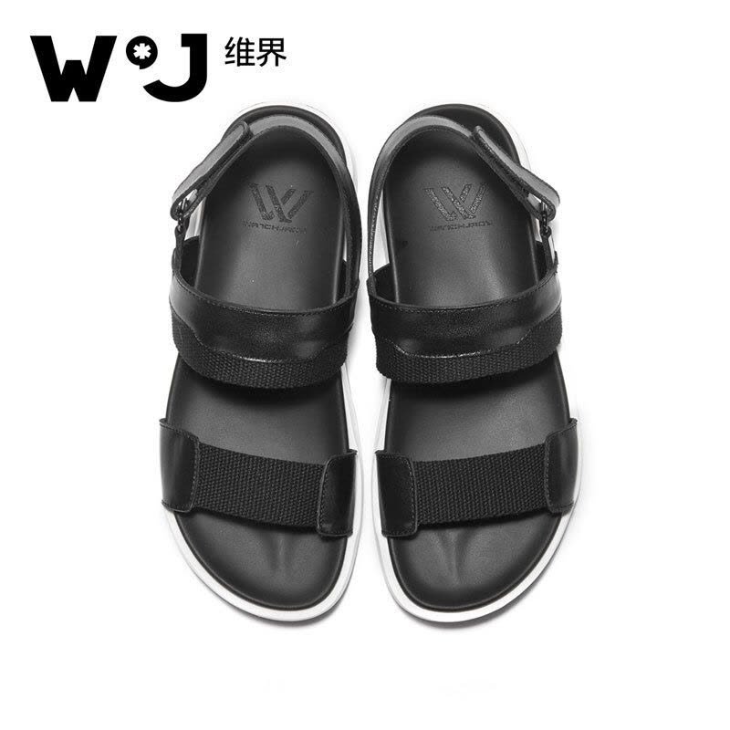 维界WATCHJADY 凉鞋2017新款沙滩鞋牛皮休闲皮凉鞋 黑色 42图片