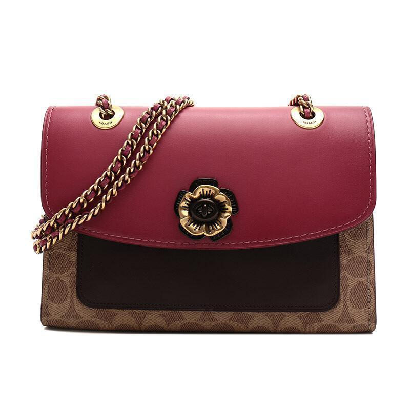 coach蔻驰奢侈品女士专柜款parker系列涂层帆布配皮山茶花单肩斜挎包