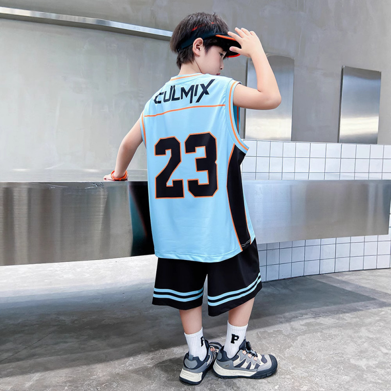 男童夏季无袖背心速干衣套装2025新款男孩夏装中大童洋气篮球服潮