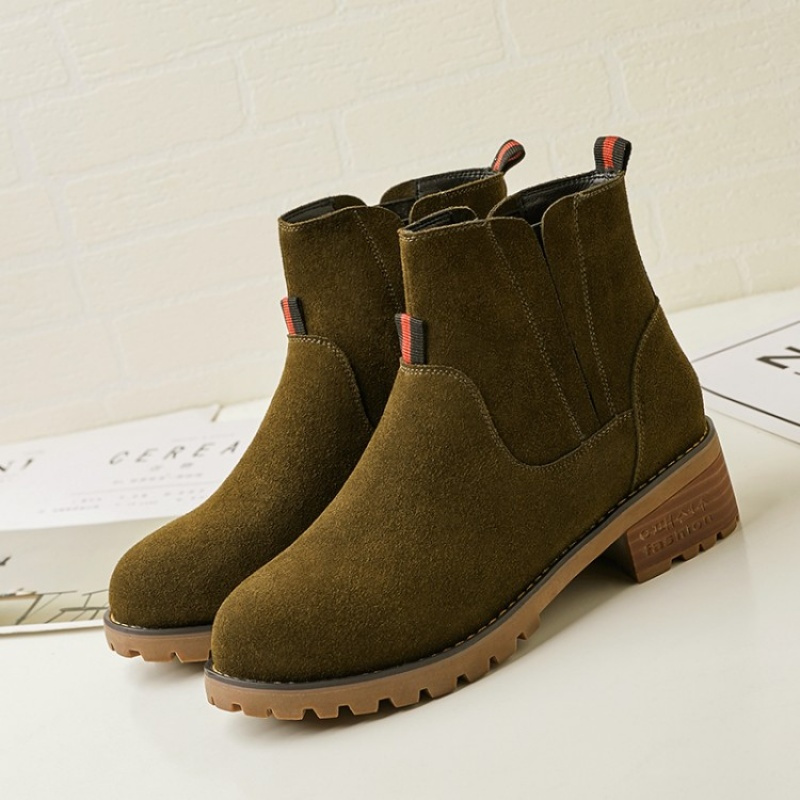 格瑞迪欧切尔西靴牛皮女粗跟2018新款磨砂小短靴季翻毛皮大码复古马丁
