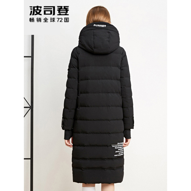 波司登bosideng女士冬季常规款简约连帽毛领直筒长款女休闲时尚羽绒服