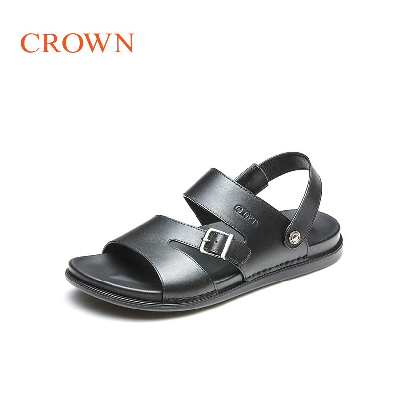 CROWN&真皮2018夏季新款休闲两用防滑沙滩鞋男凉鞋男鞋