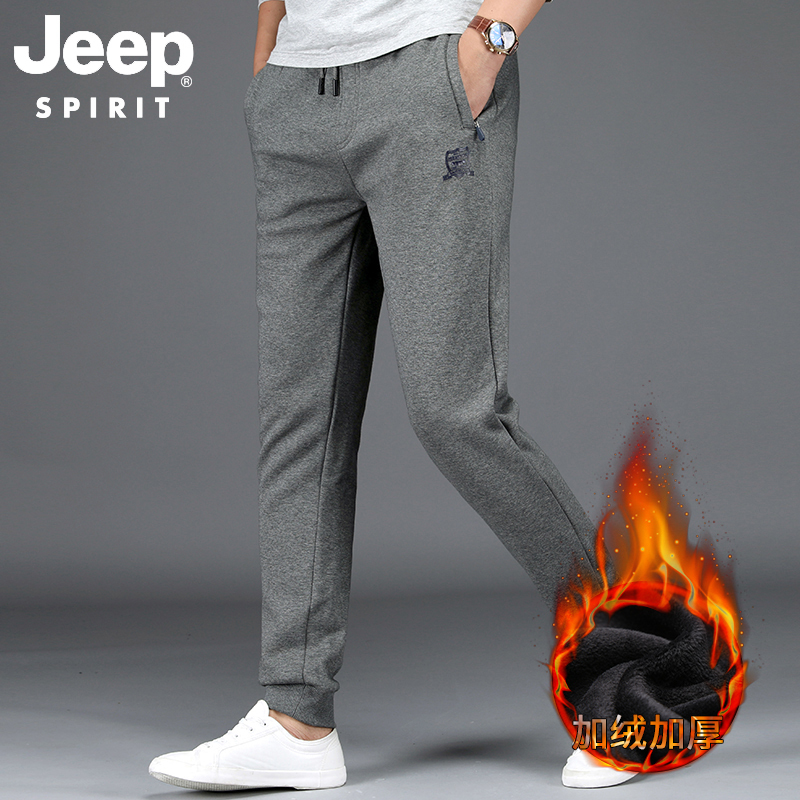 jeep/吉普男士秋冬季新款时尚休闲百搭简约束脚系带休闲长裤fsm