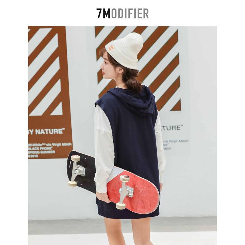 7.Modifier长袖连衣裙女韩版连帽运动休闲宽松显_400 S 藏青