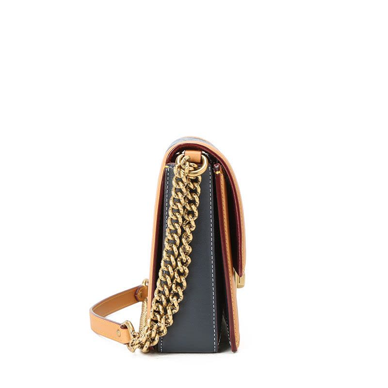 COACH\蔻驰 CHAMBRAY 链条单肩包 盒子椭圆扣牛仔 织物\牛皮革图片