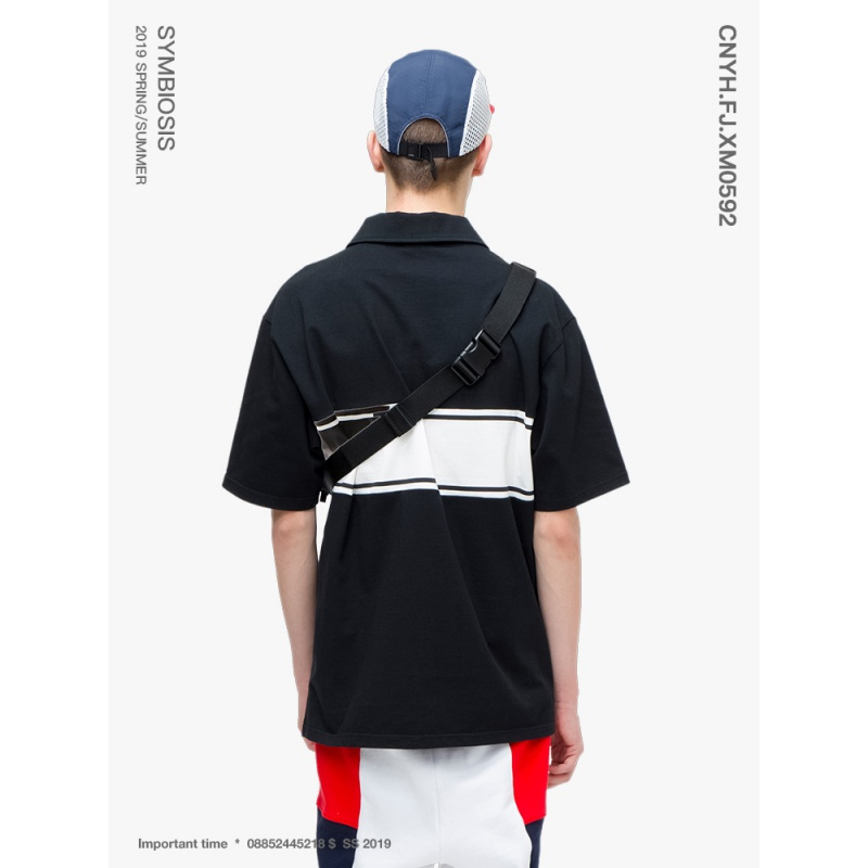 viishow2019夏季新款POLO衫男 潮牌方领印花男士短袖T恤半袖上衣