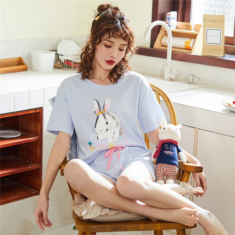 都市丽人可爱小兔子圆领套头睡衣女士家居服套装BH9216