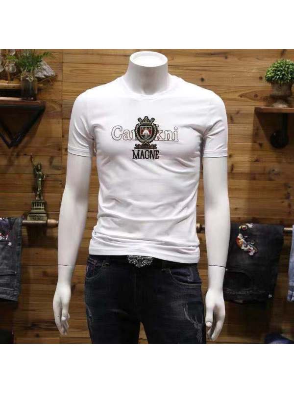 Ceen Bulled42链接夏季短袖T恤男潮流圆领时尚印花修身半截韩版打底T