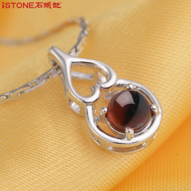 istone石头记石榴石项链女小葫芦吊坠925银链