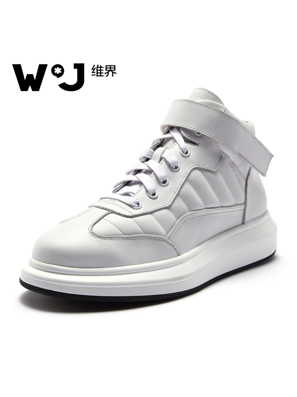 维界男鞋秋季新款韩版时尚高帮板鞋休闲厚底青年个性高帮鞋潮白色