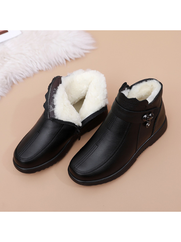 新款牛皮妈妈棉鞋真羊毛软底防滑中老年妈妈皮靴直销