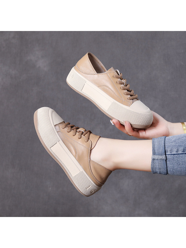 头层牛皮板鞋女春秋新款时尚休闲女鞋百搭通勤小白鞋韩版真皮单鞋