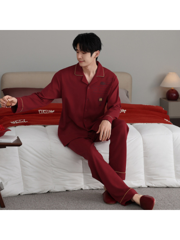 情侣睡衣春秋冬季棉质本命年喜庆结婚红色一男士一女士家居服套装