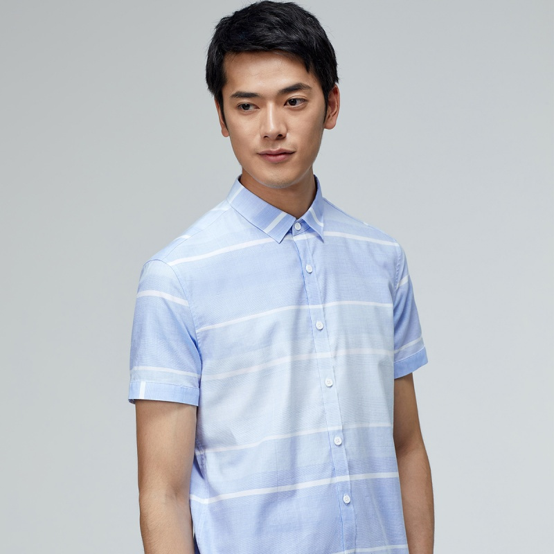 与狼共舞短袖衬衫男2019夏季新款男士韩版潮流修身时尚短袖衬衣男