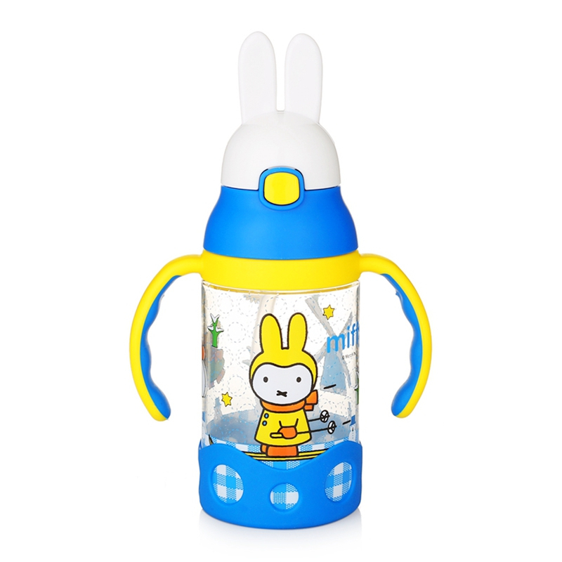 米菲（MIFFY）塑料杯儿童夏季卡通水杯水壶双耳手柄吸管学饮杯粉色400ML