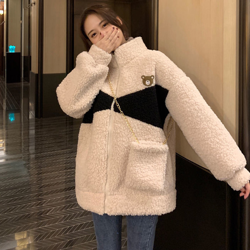 羊羔毛绒拉链外套女潮ins秋冬季加绒学生韩版宽松百搭卫衣女