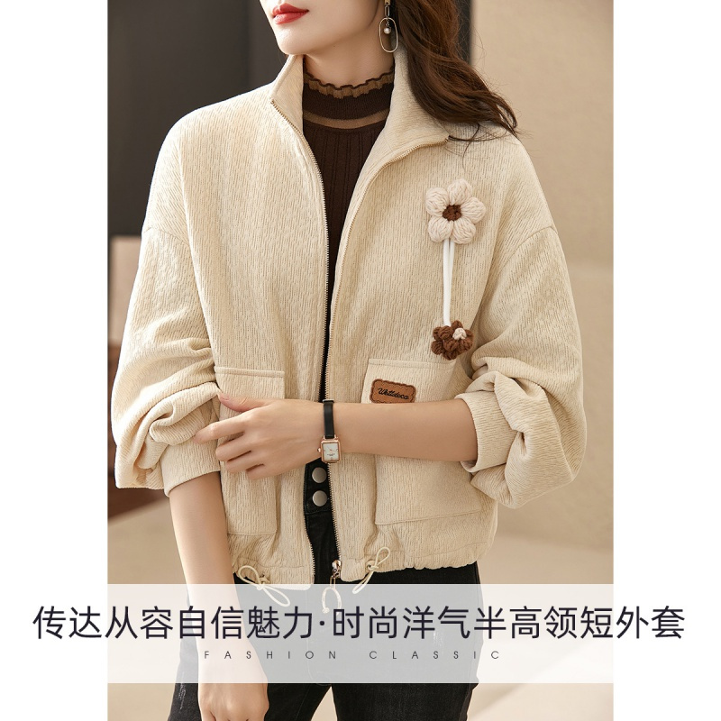 OUNIXUE欧昵雪 | 秋冬时尚半高领厚保暖短外套女士落肩长袖宽松小个子百搭上衣