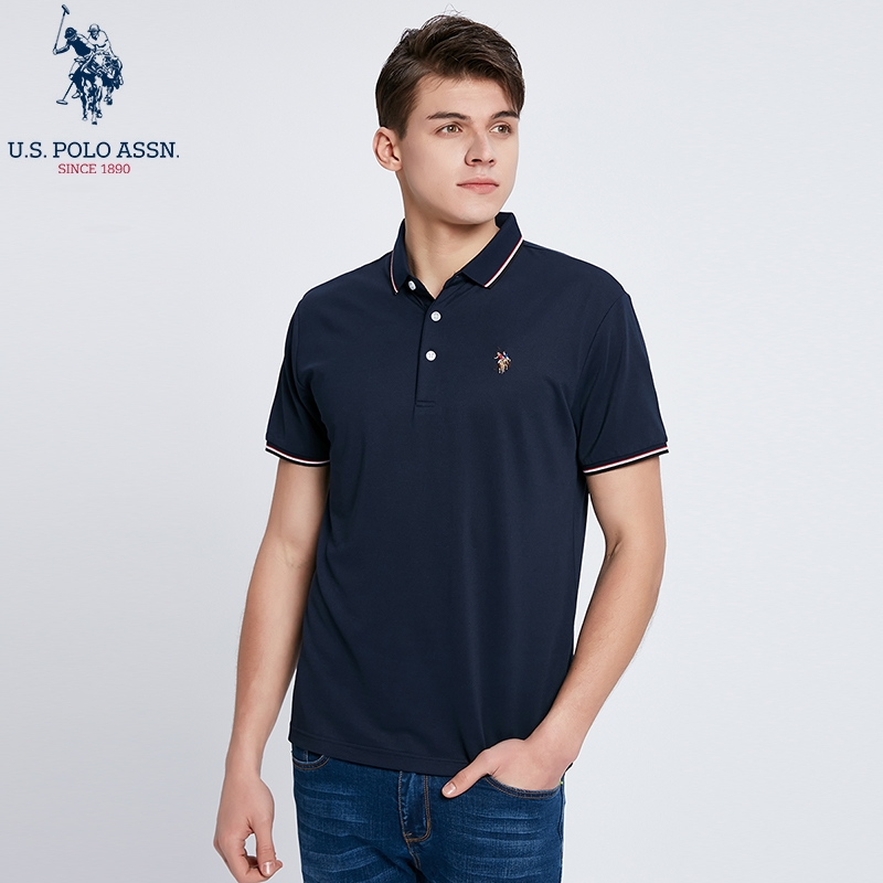 USPOLO ASSN 夏季新款男士polo衫短袖宽松翻领纯色韩版百搭上衣