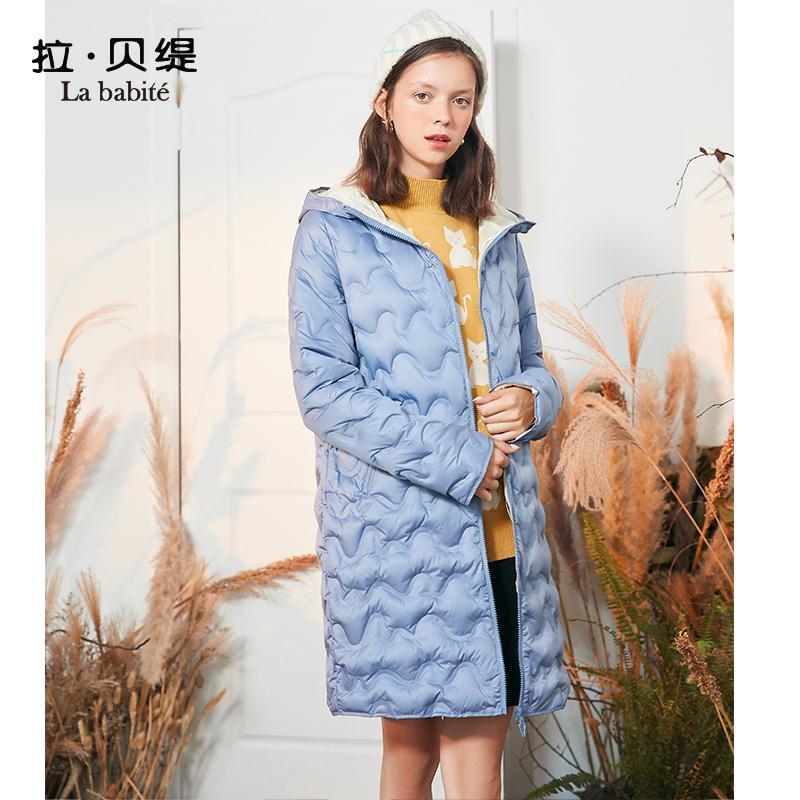 【专柜同款】拉贝缇轻薄羽绒服女中长款拉夏贝尔2019冬季新款韩版时尚宽松外套60008628