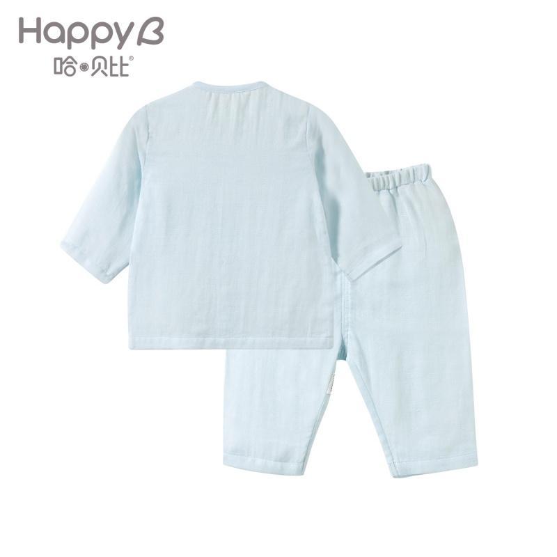 哈贝比婴儿衣服男女宝宝夏季轻薄透气双层纱布套装吸湿排汗上衣防蚊裤
