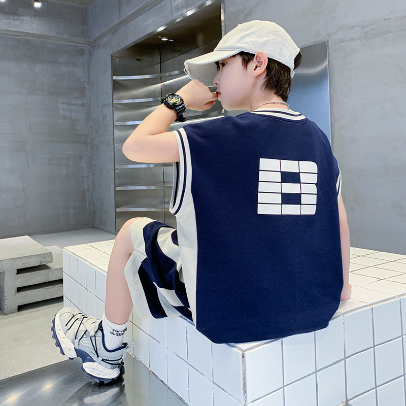 男童无袖套装夏季2025新款儿童夏装背心篮球运动服夏款大童装男孩