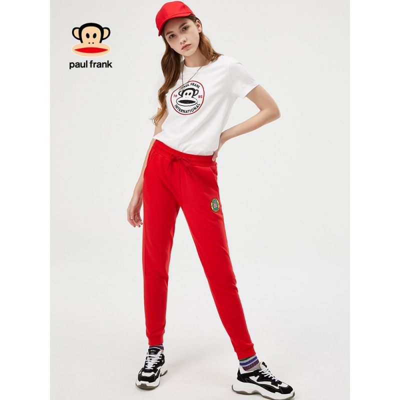 PaulFrank/大嘴猴裤子女春秋季新款宽松运动裤休闲束脚卫裤女 红色 S