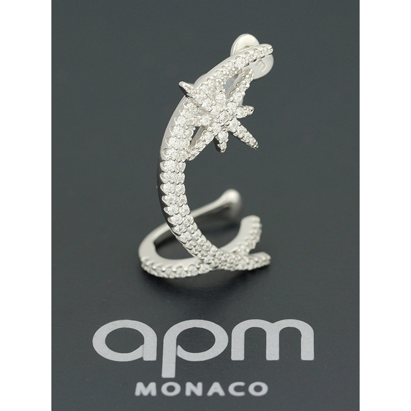 apm MONACO单只镶晶钻耳骨夹925银耳饰穿孔耳环气质宴会耳扣百搭首饰AE11048OX