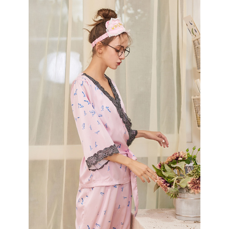 阪织屋睡衣女春夏印花五分袖和服套装日系两件时尚少女家居服套装