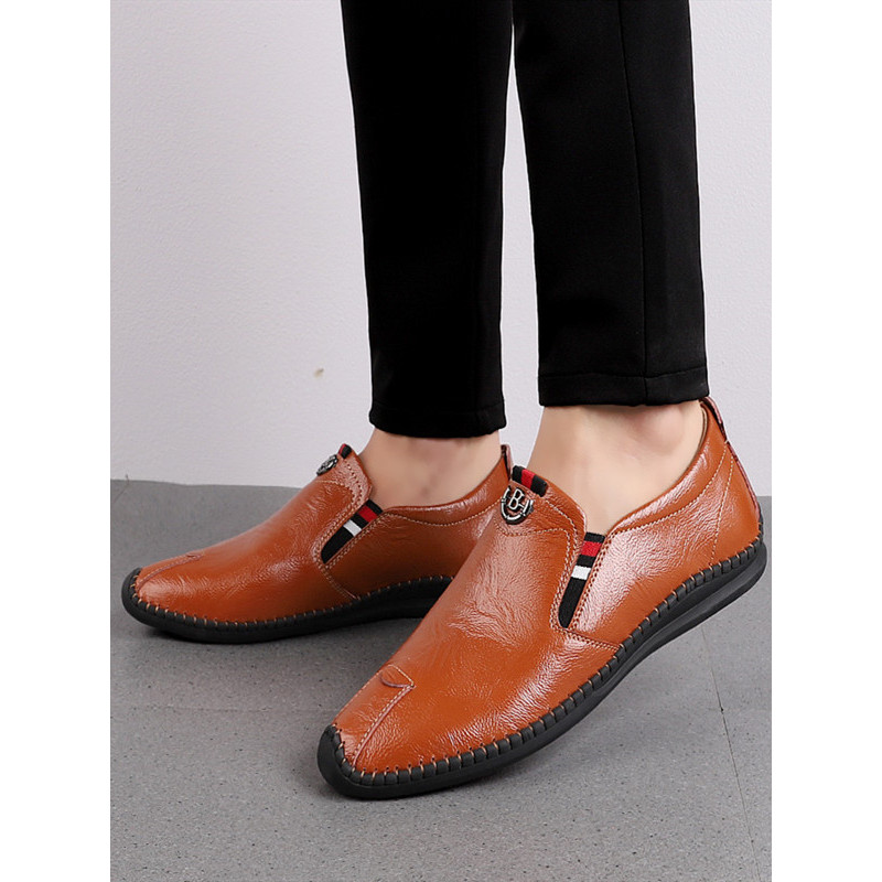 英伦班纳enlenbenna新款真皮透气男士休闲软皮厚底百搭懒人豆豆鞋