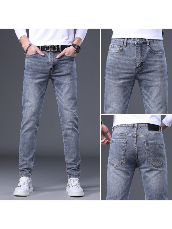 轻奢欧货春夏季新款潮牌印花修身牛仔裤男士百搭休闲小脚裤子