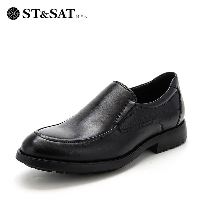 St&Sat/星期六牛皮革方跟圆头商务休闲男单鞋SS73123217图片