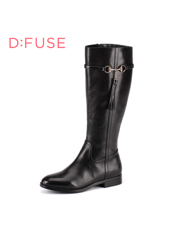 D：Fuse/迪芙斯冬季新款牛皮流苏金属低跟长靴女鞋DF54116036_vYq07