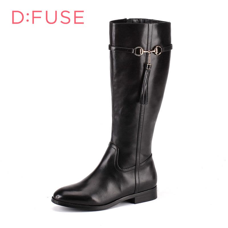 D：Fuse/迪芙斯冬季新款牛皮流苏金属低跟长靴女鞋DF54116036_vYq07图片