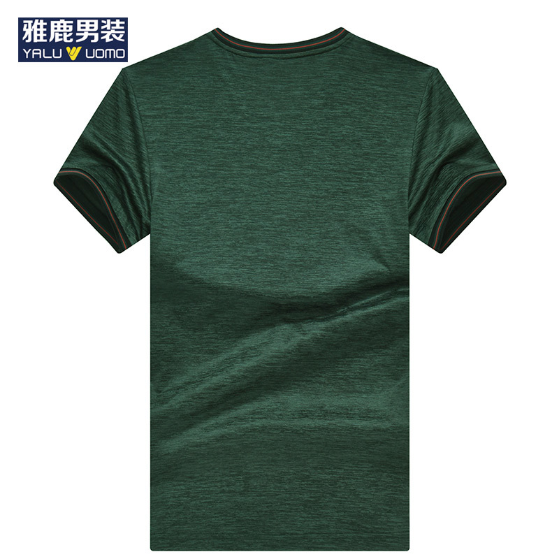 雅鹿男装短袖男t恤衫夏季新款修身上衣青年纯色v领短袖休闲T恤 18305