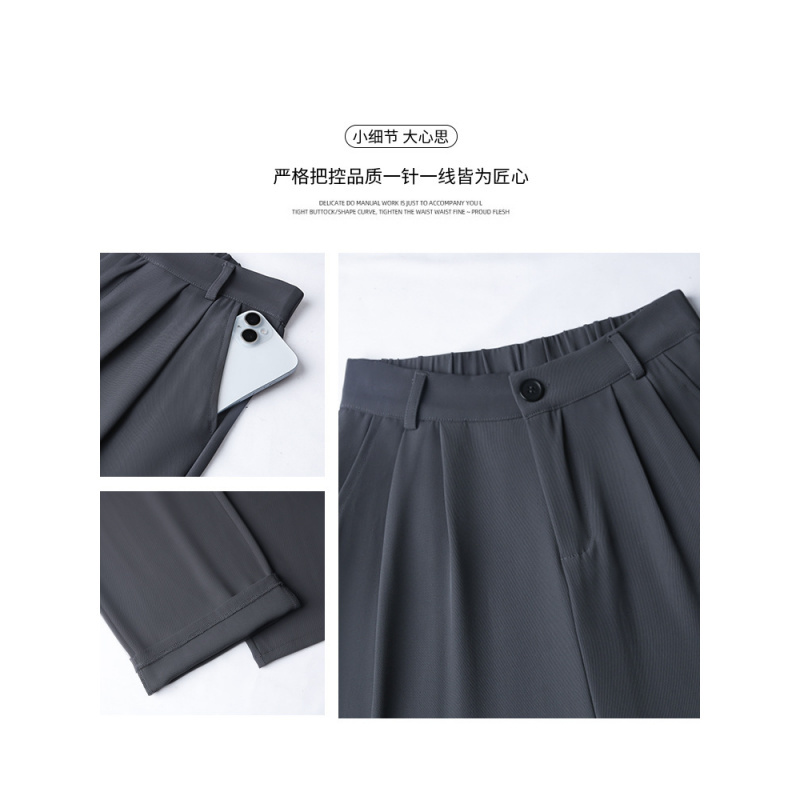 灰色西装裤女夏季薄款2025新款高级感垂感直筒宽松冰丝雪纺阔腿裤