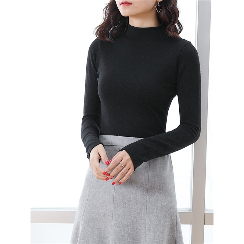 复古轻熟风纯色微弹宽松显瘦女款针织衫