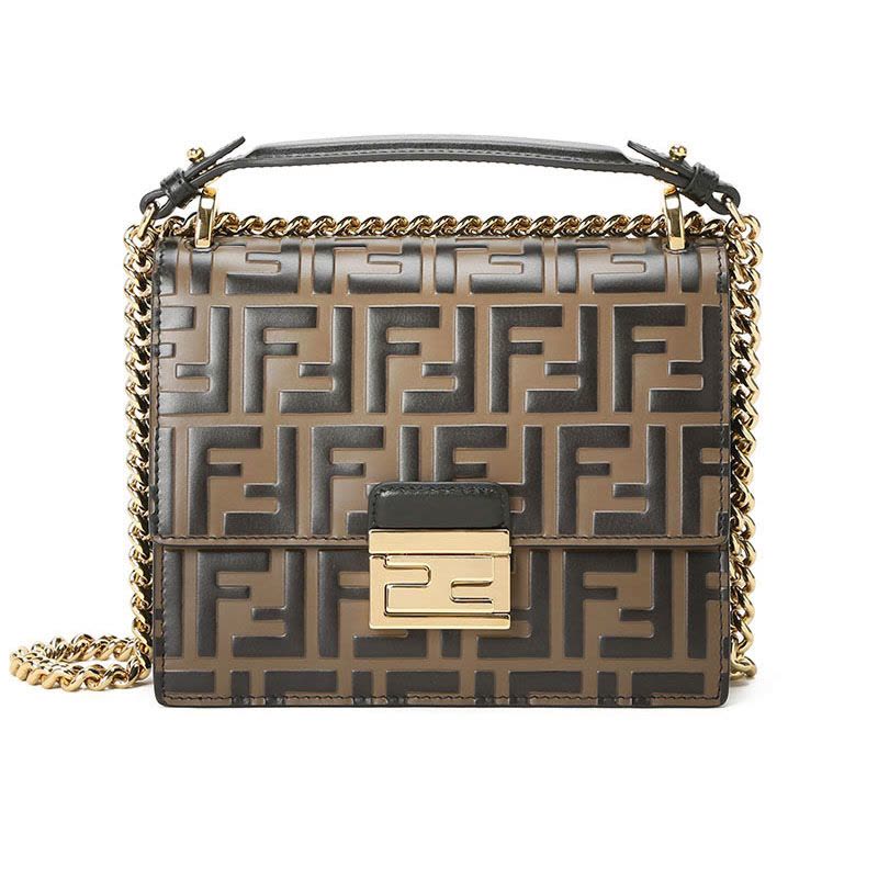 预订 FENDI芬迪 KAN U链条包小号 FF标识老花款8M0417金扣图片