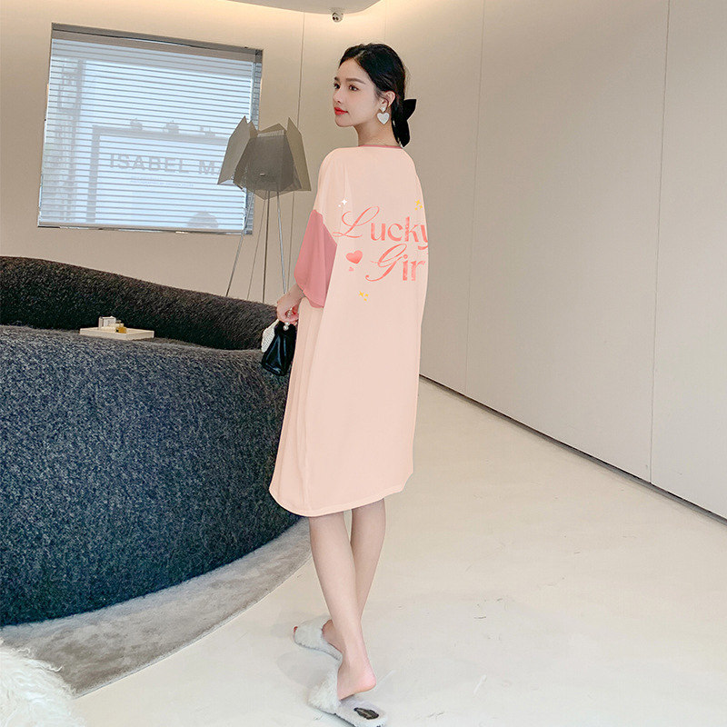 Ceba睡裙女士睡衣裙子夏天薄款短袖缎面中长款家居服大码可外穿2