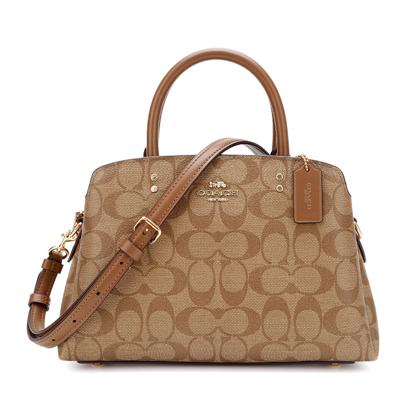 蔻驰coach奢侈品女士卡其色配皮中号单肩手提包斜挎包礼物送女友参数