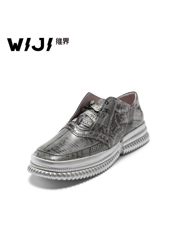 WIJI女鞋春秋新款韩版中性时尚休闲鞋潮流平底套筒复古风百搭单鞋