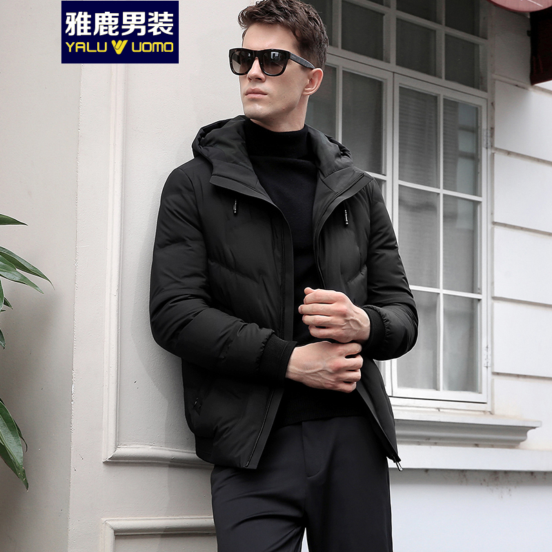 雅鹿男装羽绒服男短款冬季青年连帽商务休闲外套时尚保暖上衣S46EDYA09608