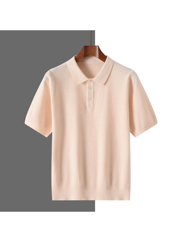 春秋男士POLO翻领针织短袖纯色宽松套头内搭商务打底衫大码T恤
