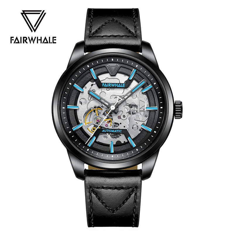 马克华菲fairwhale手表夜光防水男士全自动机械陀飞轮透底设计时尚