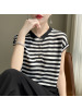 夏季新款曲珠条纹短袖T恤衫女气质POLO领针织衫上衣百搭宽松